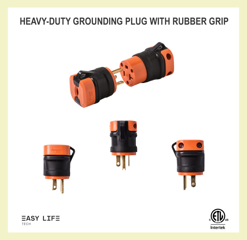 Heavy-duty grounding plug with rubber grip