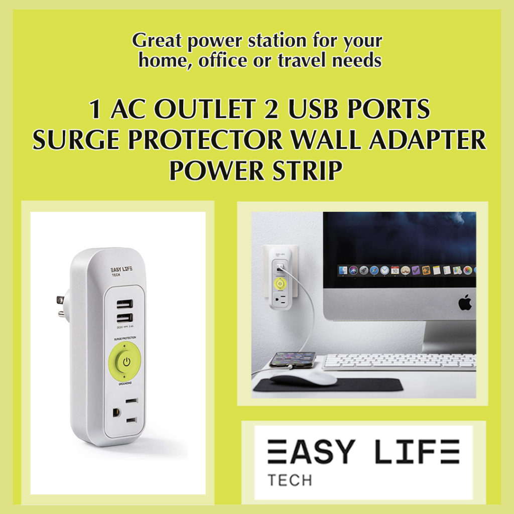 1 AC Outlet 2 USB Charging Ports Wall Adapter Power Strip