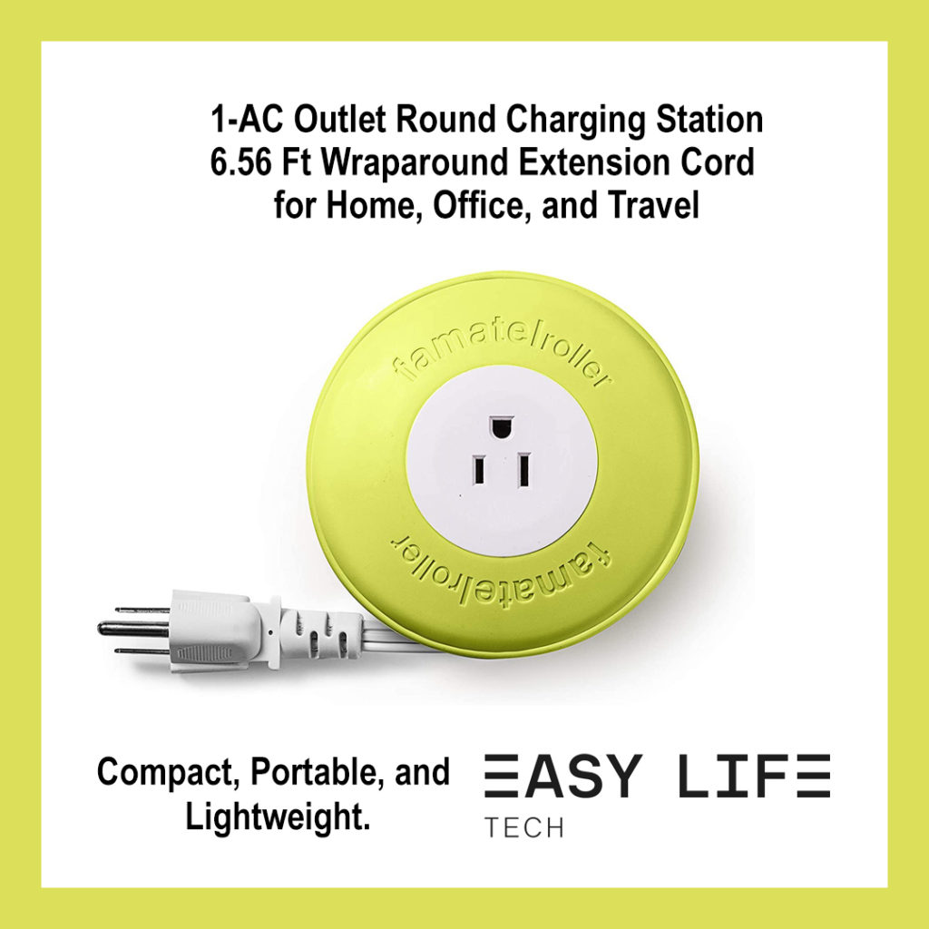 1-AC Outlet Round Charging Station 6.56 Ft Wraparound Extension Cord for Home Office and Travel