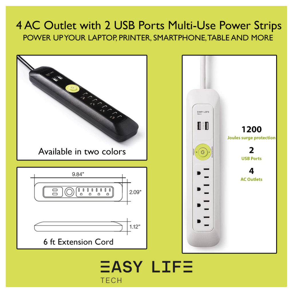 4 AC Outlet 2 USB Ports Multi-Use Power Strips