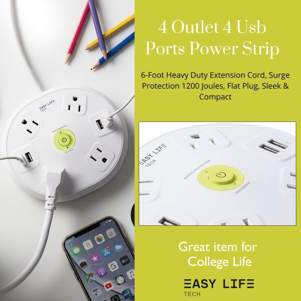 4 Outlet 4 USB Ports Power Strip