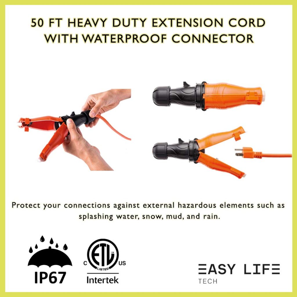 50 ft Heavy Duty Extension Cord with Waterproof Connector