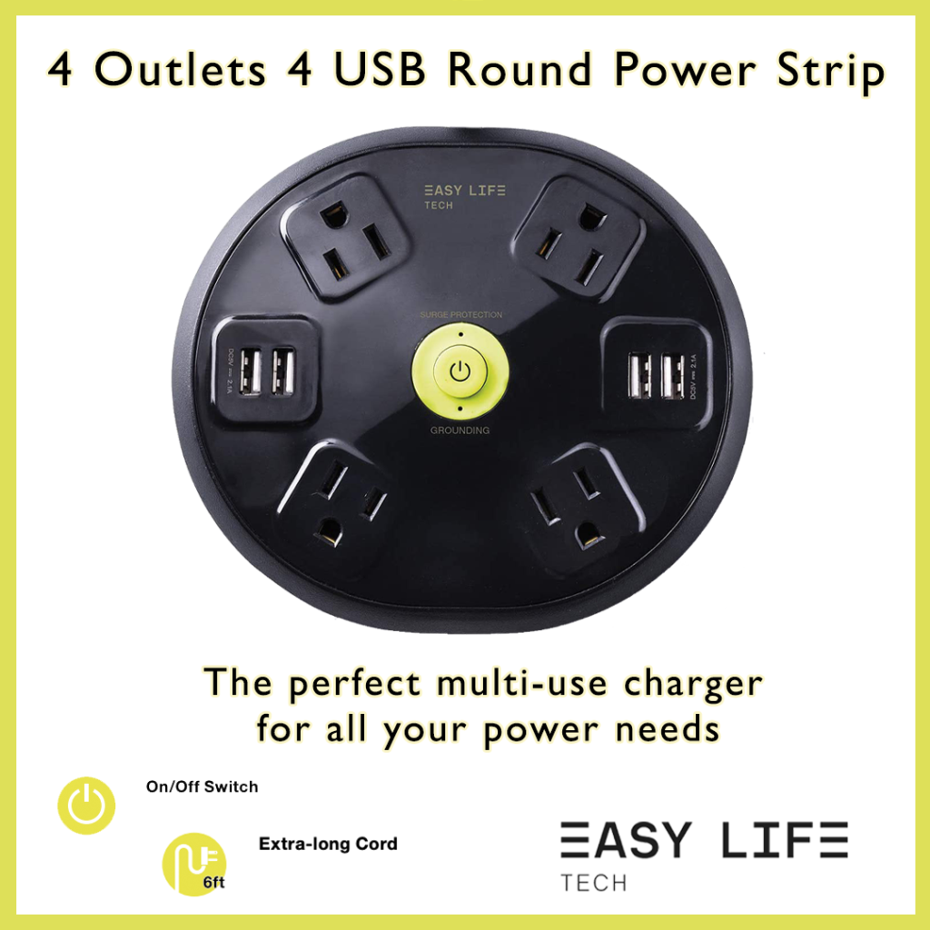 4 Outlets 4 USB Round Power Strip