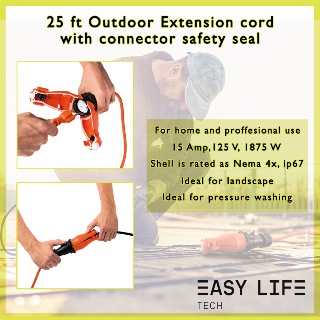 25 ft Outdoor Extension cord with connector safety seal