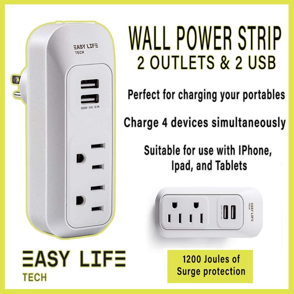 Wall Power Strip 2 Outlets & 2 USB