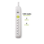 6 AC Outlet Surge Protector Power Strip Joules AC Extension Cord 2 USB Ports