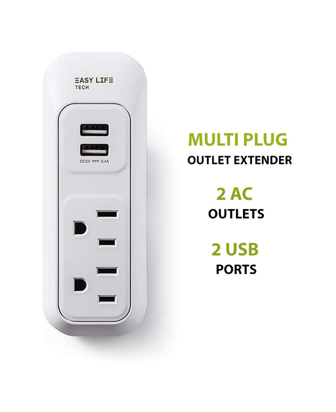 Multi Plug Outlet Expander 2 AC Outlets & 2 USB Charging Ports
