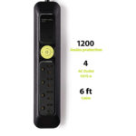 Easylife Tech 4 AC Outlet Power Strip Black 1200 Joules Surge Protection