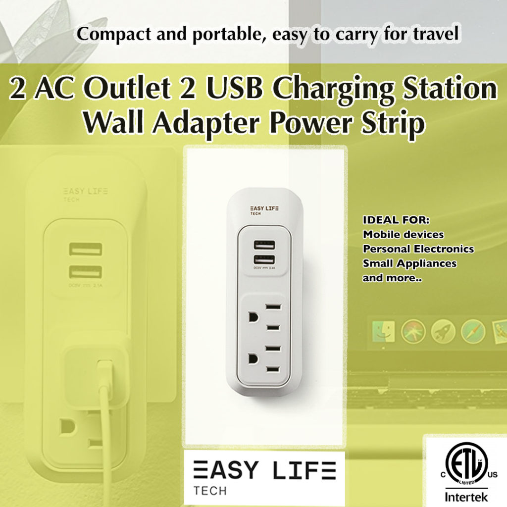 2 AC Outlet 2 USB Ports Charging Station Wall Adapter Power Strip