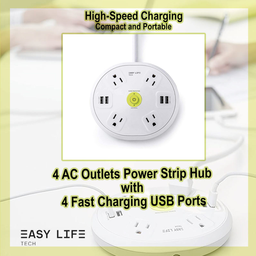 4 AC Outlet 4 USB Ports Power Strip Easylife Tech