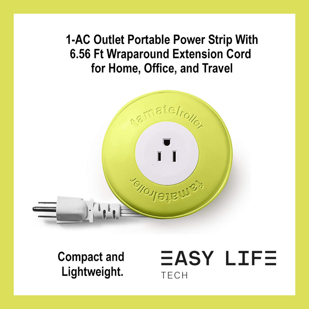 Easylife Tech Retractable Roller Extension Cord with 1 AC Outlet – 6.56 ft Compact Power Cable