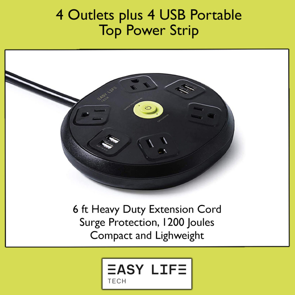 Top View of Easylife Tech Power Strip with 4 AC Outlets and 4 USB Ports – Multi-Device Charging Station