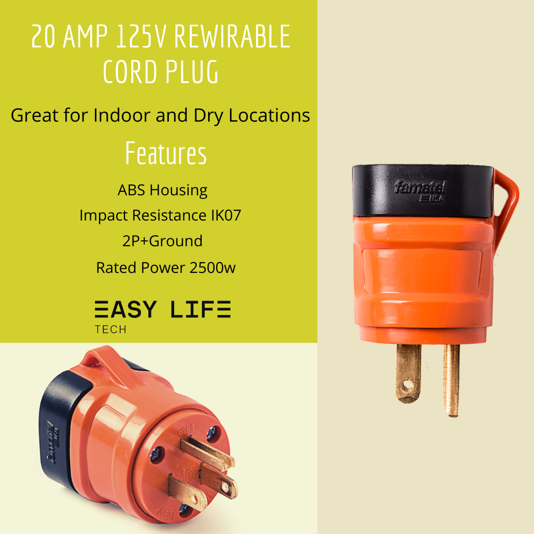 20 Amp 125V Rewirable Cord Plug - EasyLife Tech by FAMATEL