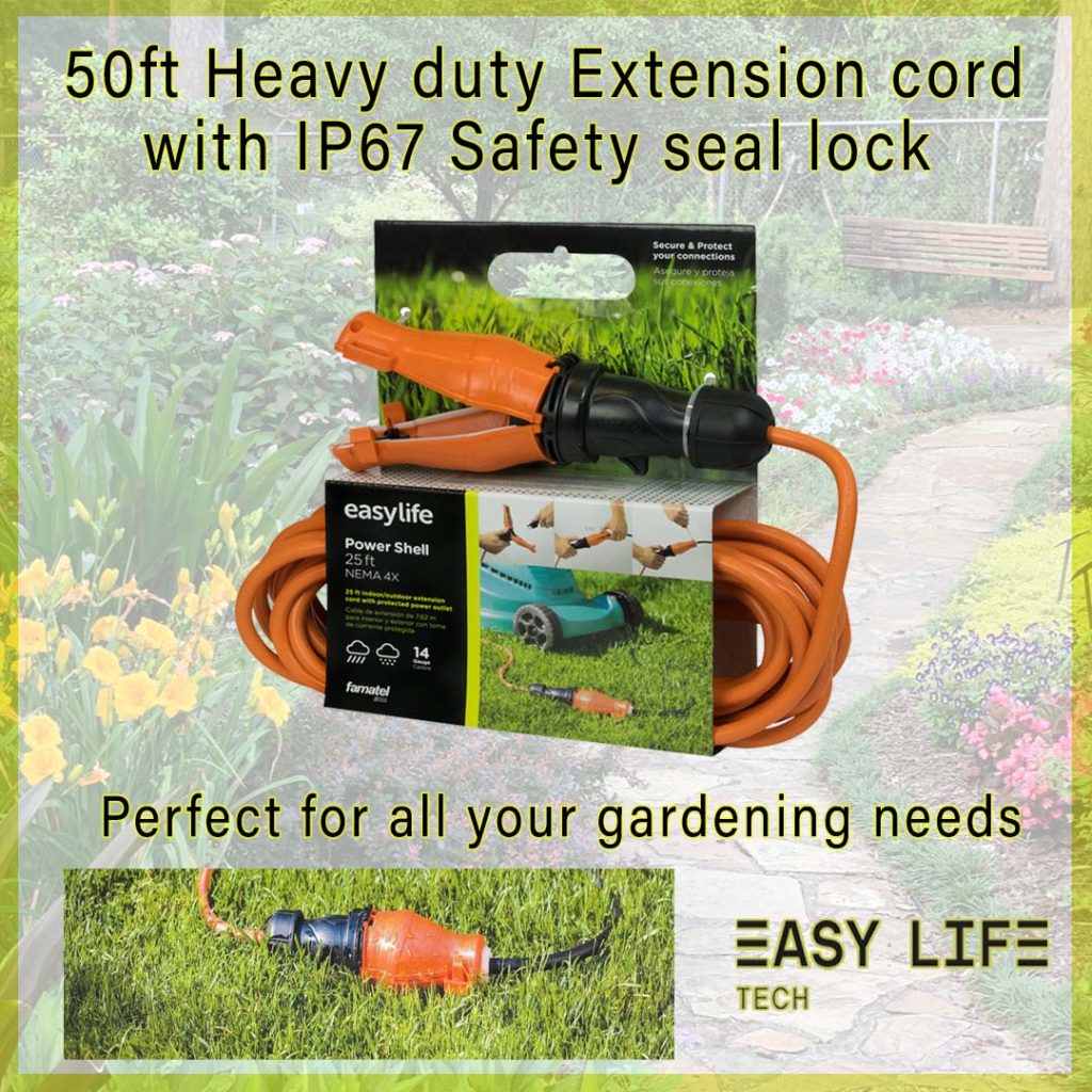 Easylife Tech 50 ft heavy-duty outdoor extension cord with weather-resistant insulation and grounded plug for durable power extension