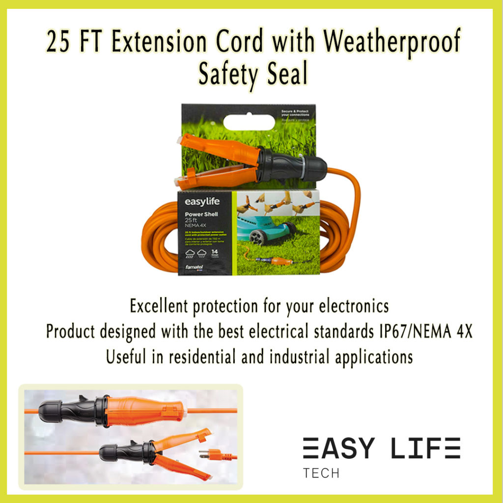 Easylife Tech 25ft Heavy-Duty Extension Cord – Outdoor Power Cable with NEMA 4X Plug Protector, 15A 125V ETL Listed for Construction and Industrial Use