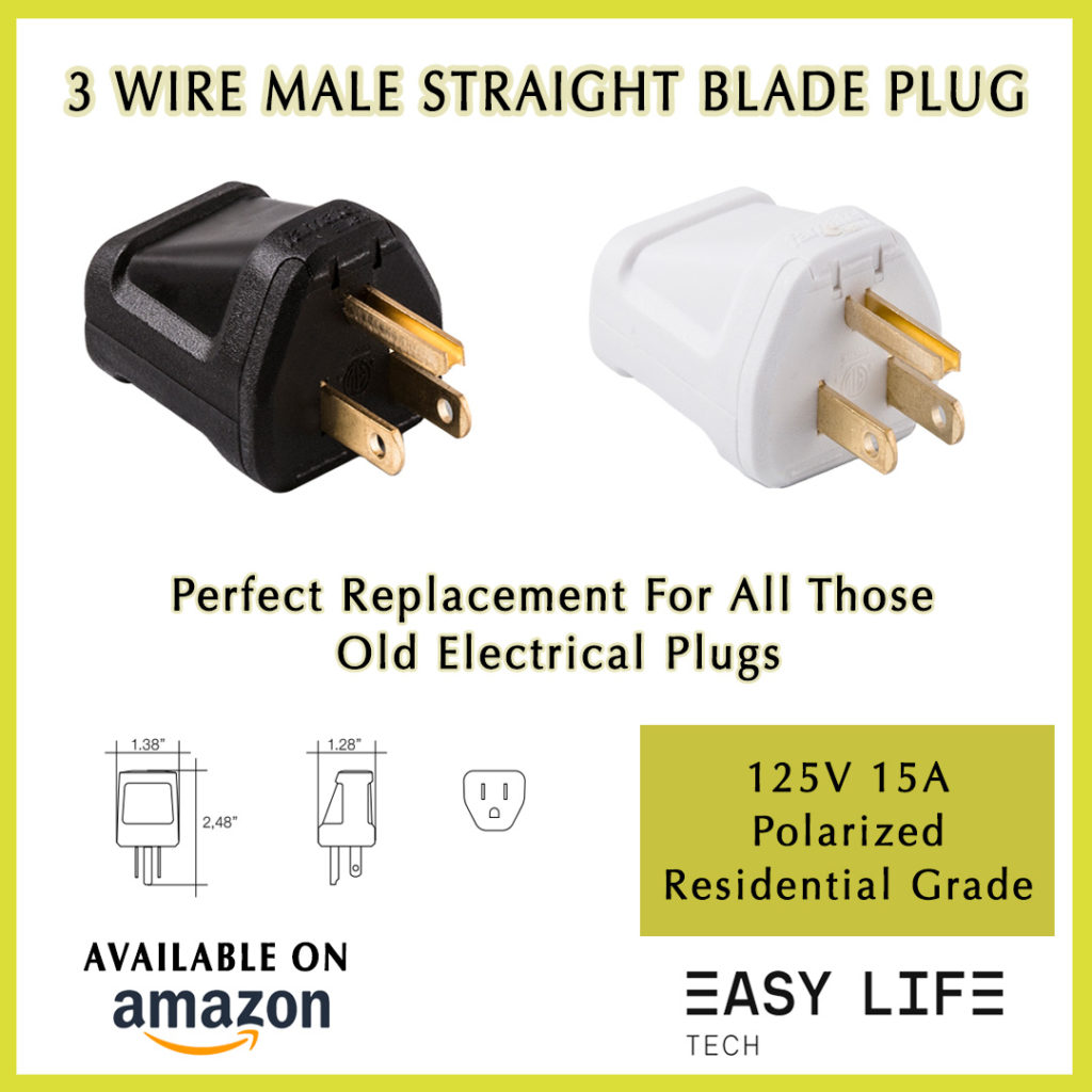 Straight-bladed, three-wire grounding domestic plug