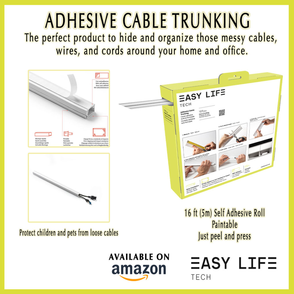 EasyLife Tech 16 ft self-adhesive cable trunking, white paintable cord cover, flexible wire raceway for home and office cable management
