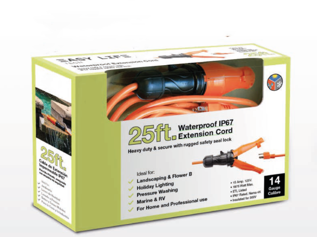 Indoor and outdoor extension cord with weatherproof safety seal