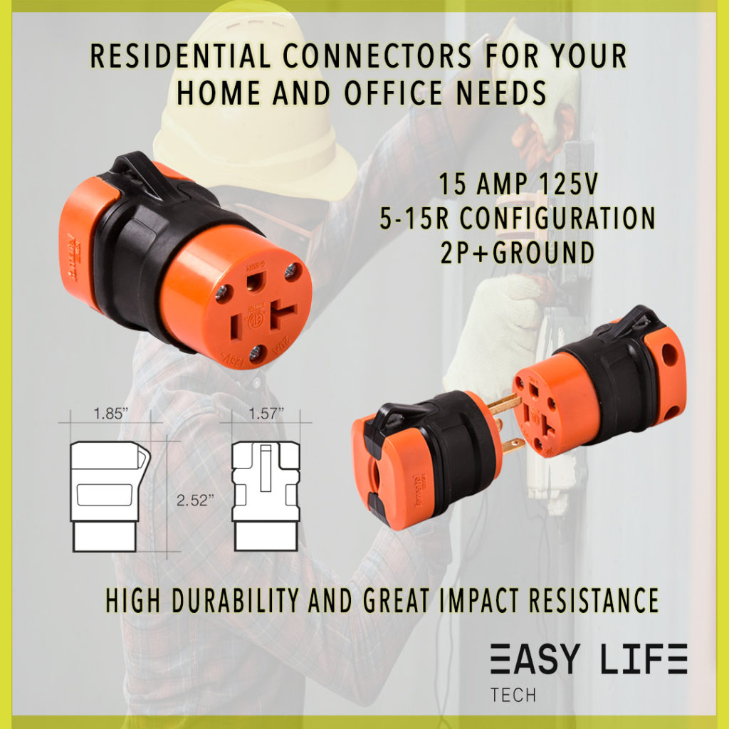 Easylife Tech Residential Electrical Connectors – 2-Prong and 3-Prong Plugs for Home Wiring, DIY Projects, and Low-Voltage Electrical Installations