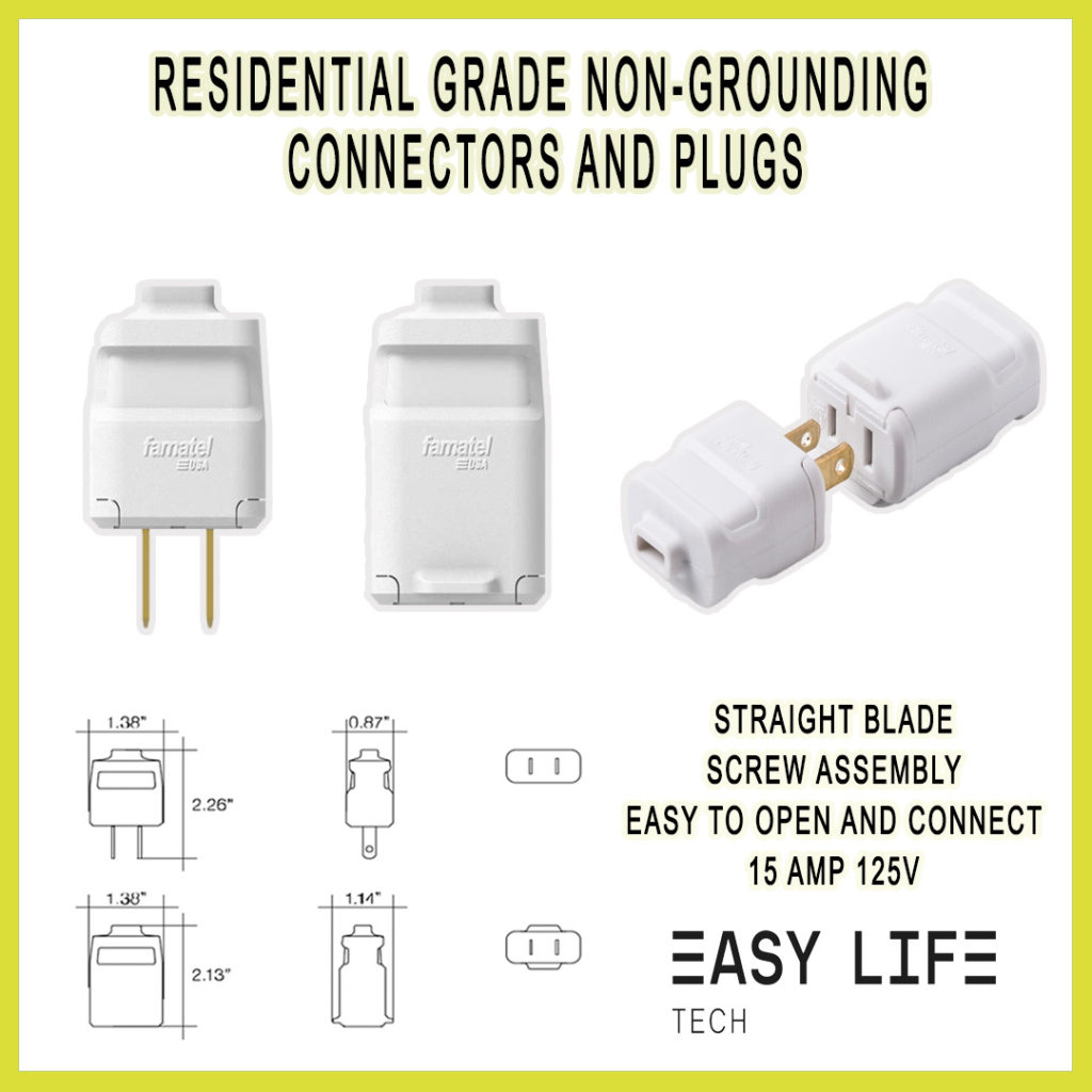 Residential grade Non-grounding connectors and plugs