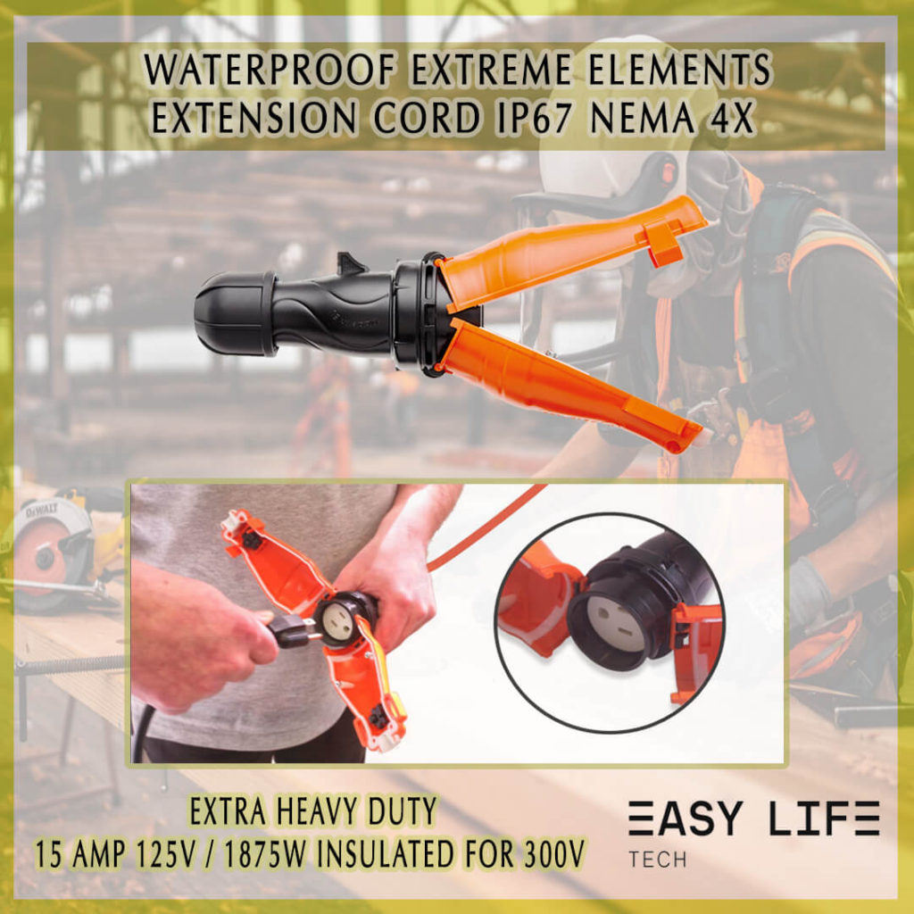 Easylife Tech waterproof extension cord – IP67 NEMA 4X-rated heavy-duty power cable for extreme outdoor conditions, safe for construction, industrial, and garden use