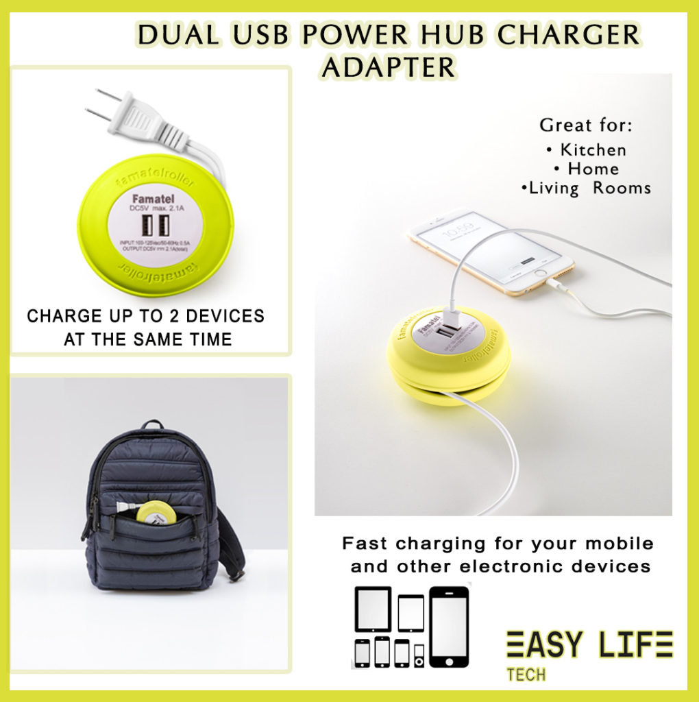 dual USB power hub charger adapter, Easylife Tech USB charger, portable USB charging hub, 2-port USB wall adapter, compact USB power hub, home travel USB charger, wall-mounted USB charger, dual USB outlet adapter, smartphone tablet charger, lightweight USB charging station