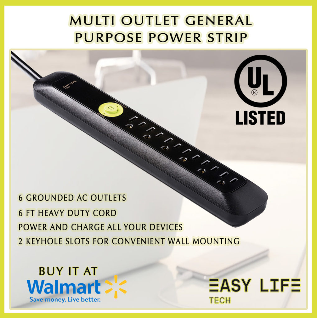 Easylife Tech 6-AC outlet power strip — sleek and durable design for organizing multiple devices in home, office, or workstation setups