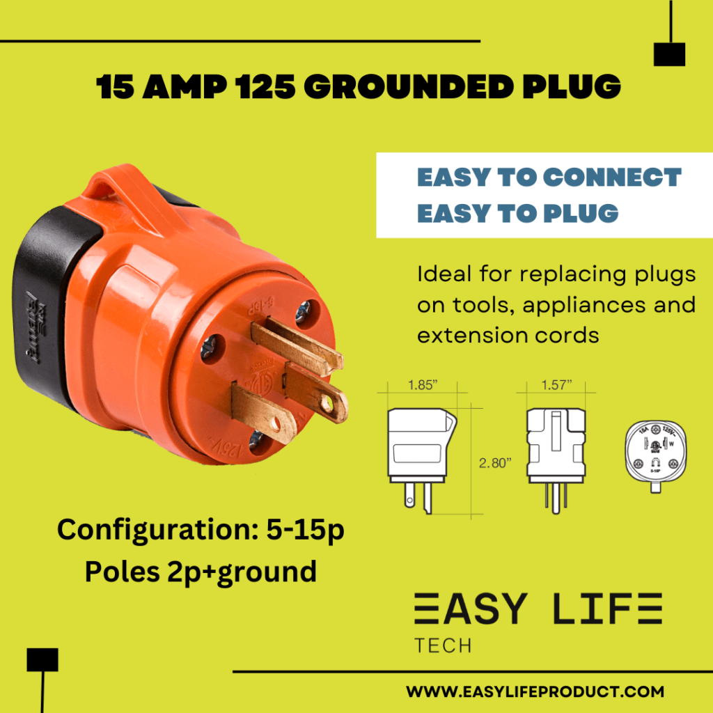 15 Amp 125 Grounded Plug, Easy to connect.