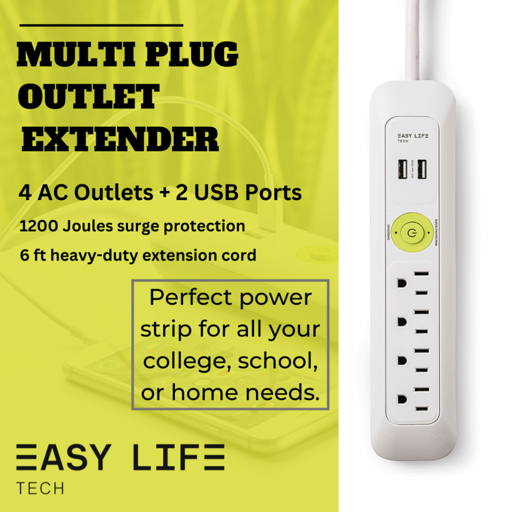 Multi plug outlet extender with 4 AC Outlets and 2 USB Ports