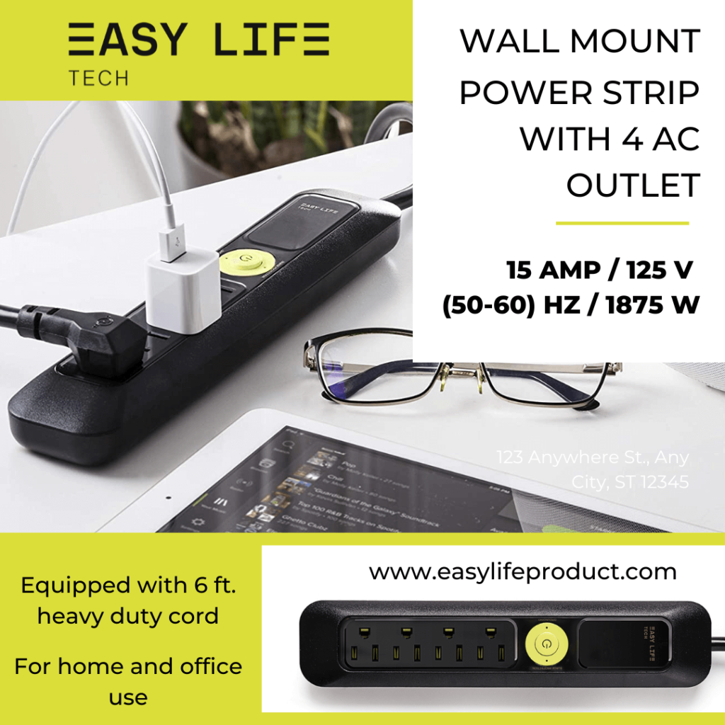 Best multi-use  wall mount power Strip with 4 AC Outlet 