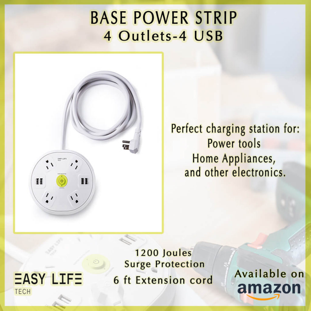 Base power strip 4 AC outlets and 4 USB ports Charge up to eight devices in one place