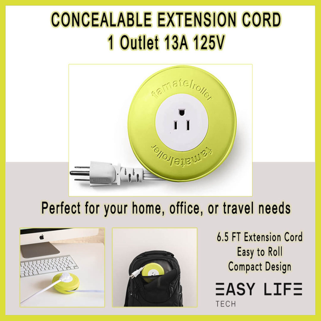 Concealable Extension Cord 1 Outlet 13A 125V
