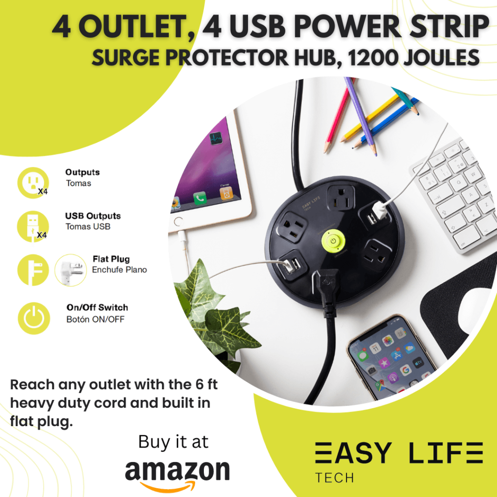 Multi charger for your electronics with surge protection 4 ac outlet 4 usb