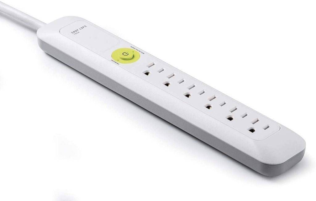 Convenient 6 outlet power strip with 6 ft extension cord