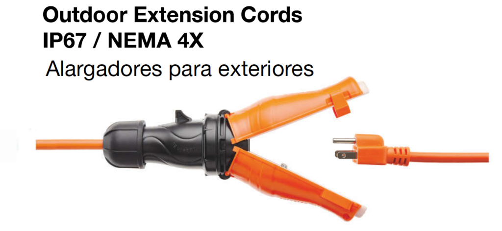 Outdoor extension cords IP67 NEMA 4X
