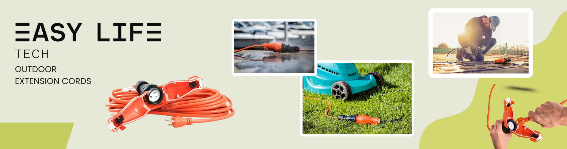 Easylife Tech outdoor extension cords banner – waterproof heavy-duty power cords for exterior use, weather-resistant plug and power solutions