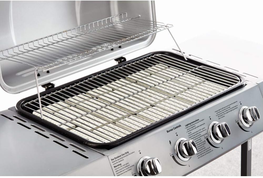 Close-up of EasyLife Tech ceramic briquettes heating evenly under grill grates — prevents flare-ups and enhances barbecue flavor.