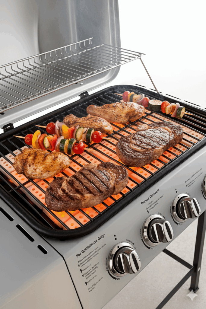 EasyLife Tech ceramic grill tiles helping save gas while grilling smarter — efficient heat retention and eco-friendly BBQ performance.