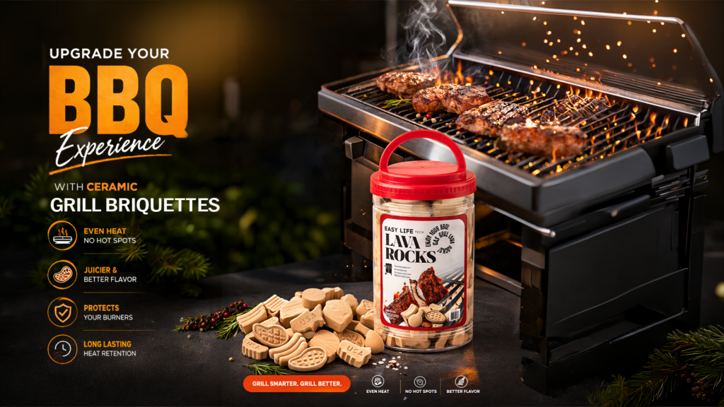 Ceramic grill briquettes gas grill upgrade for even heat distribution reduced flare-ups and better BBQ cooking performance