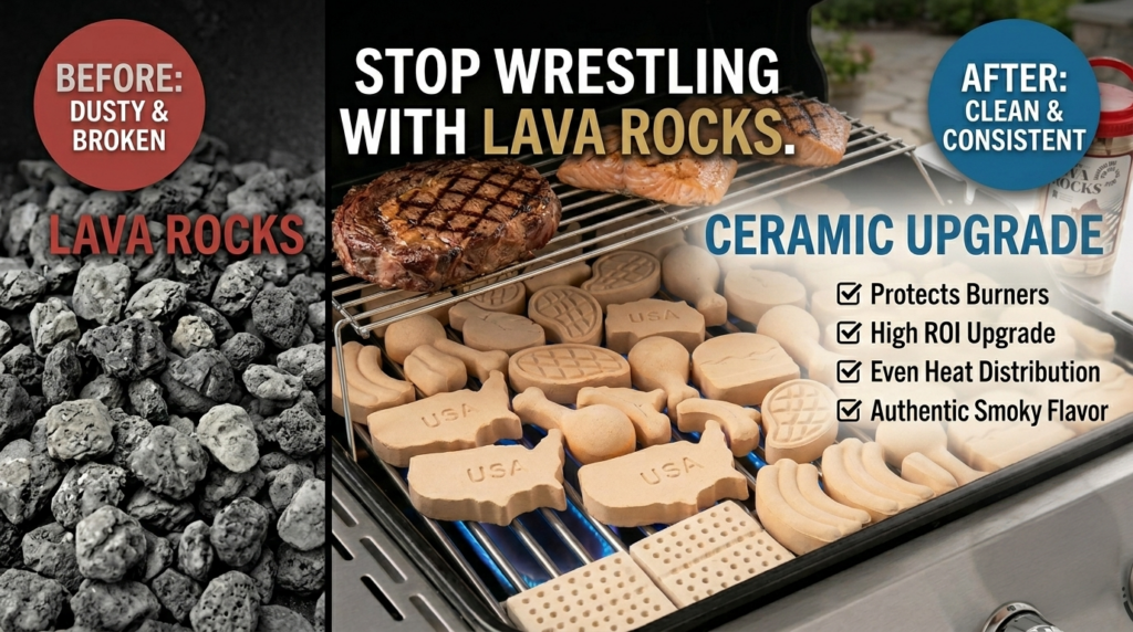 
gas-grill-upgrade-ceramic-briquettes-replace-lava-rocks-heat-distribution