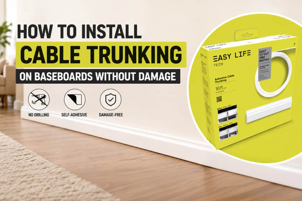 EasyLife Tech self-adhesive cable trunking packaging for damage-free baseboard cord cover installation