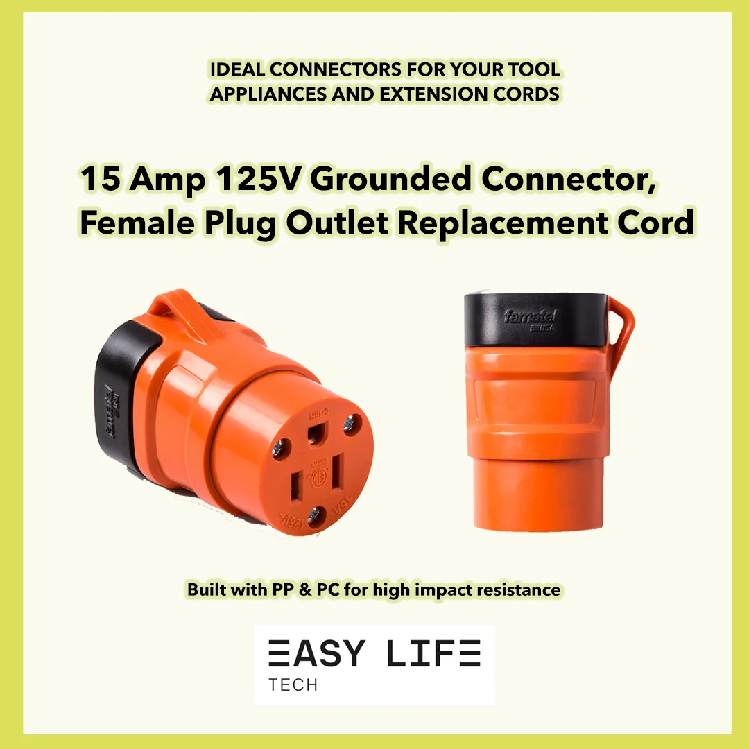 Grounded Connector, Female Plug Outlet Replacement Cord