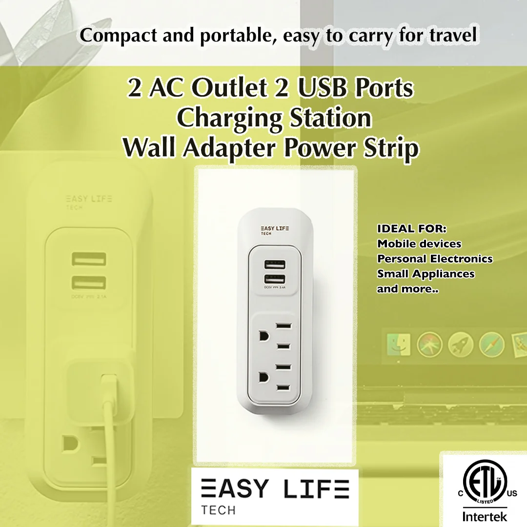 2 AC Outlets & 2 USB Charging Ports Multi-Plug Outlet Expander