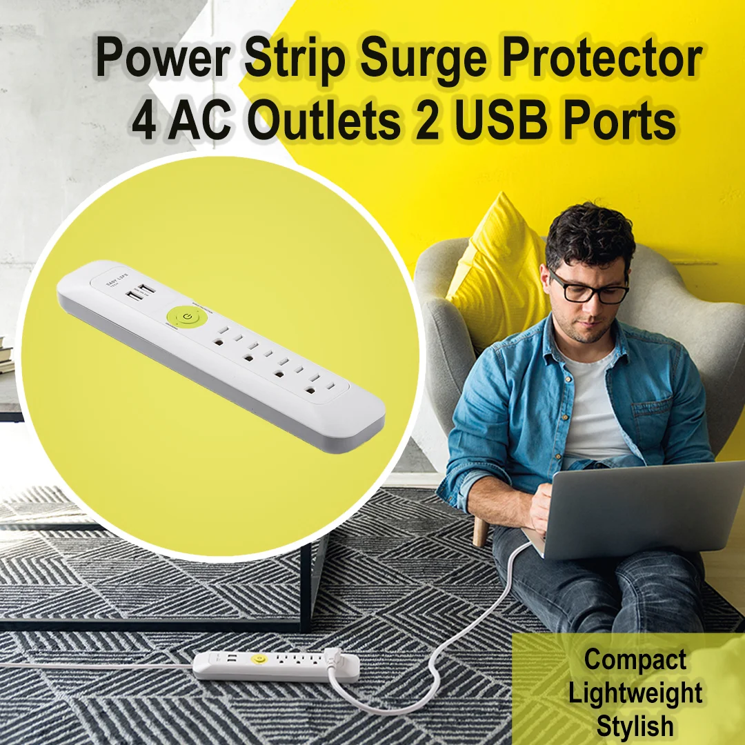 Power Strip Surge Protector 4 AC Outlets 2 USB Ports