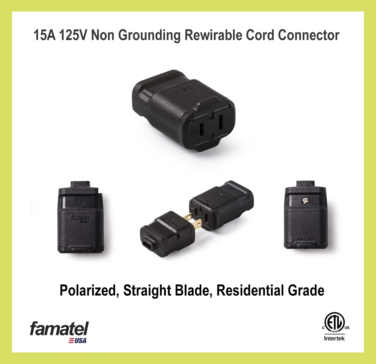 15A 125V Non-Grounding Rewirable Cord Connector
