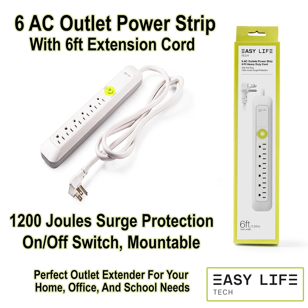 6 AC Outlet Power Strip with 6 ft. Extension Cord