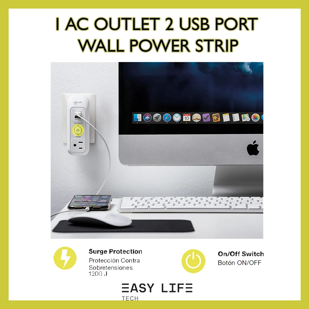 1 AC Outlet 2 USB Port Wall Power Strip