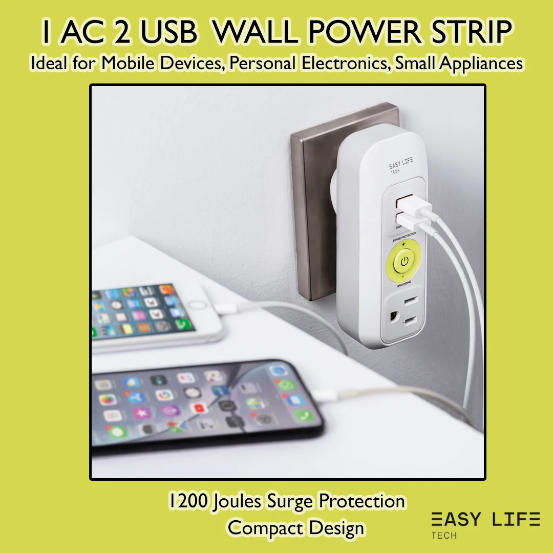 1 AC 2 USB WALL POWER STRIP