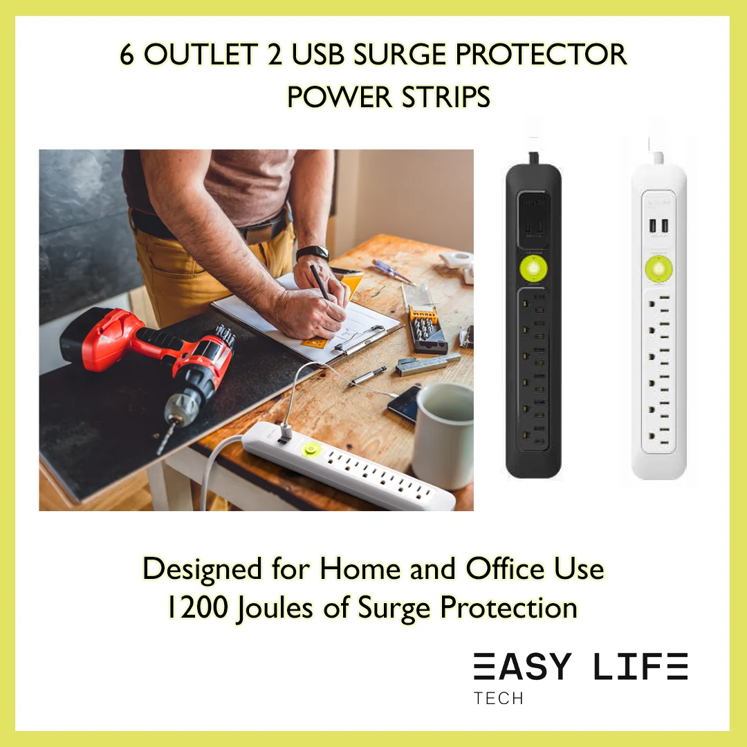6 OUTLET 2 USB SURGE PROTECTOR POWER STRIPS