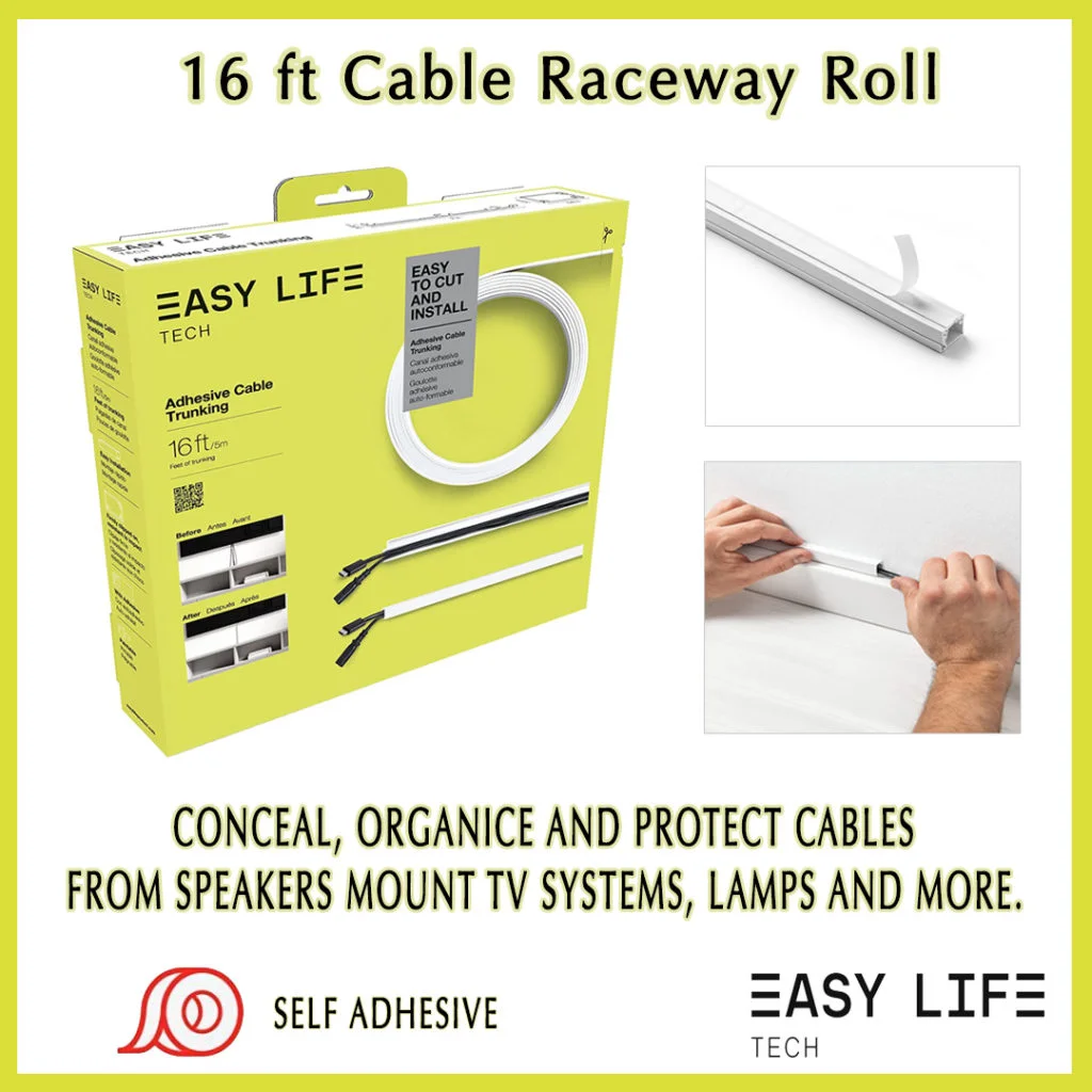 Hide messy cables with our 16ft adhesive cable trunking
